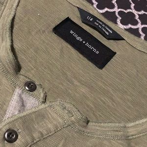 Wings + Horns Henley Mens Large Shirt Green Slub Knit Short Sleeve Canada.